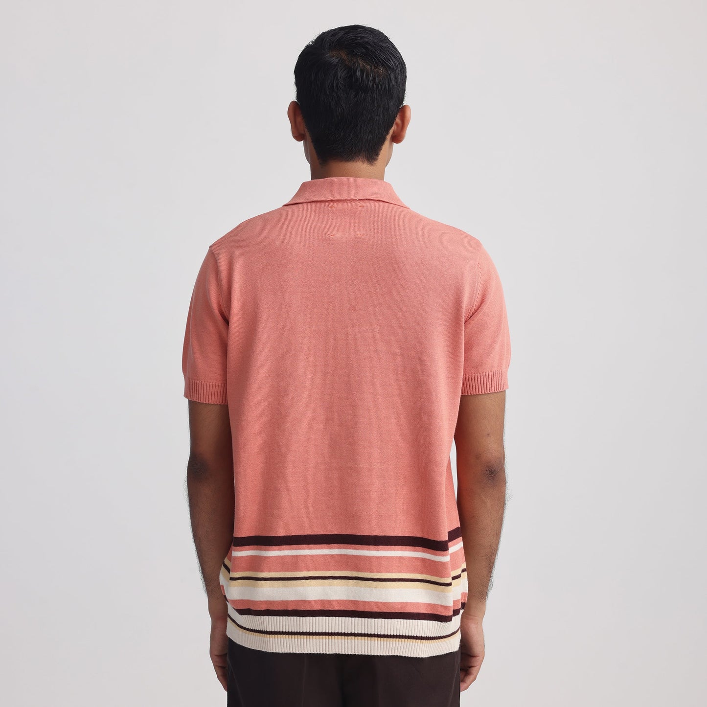 Canopy Striped Polo- Salmon