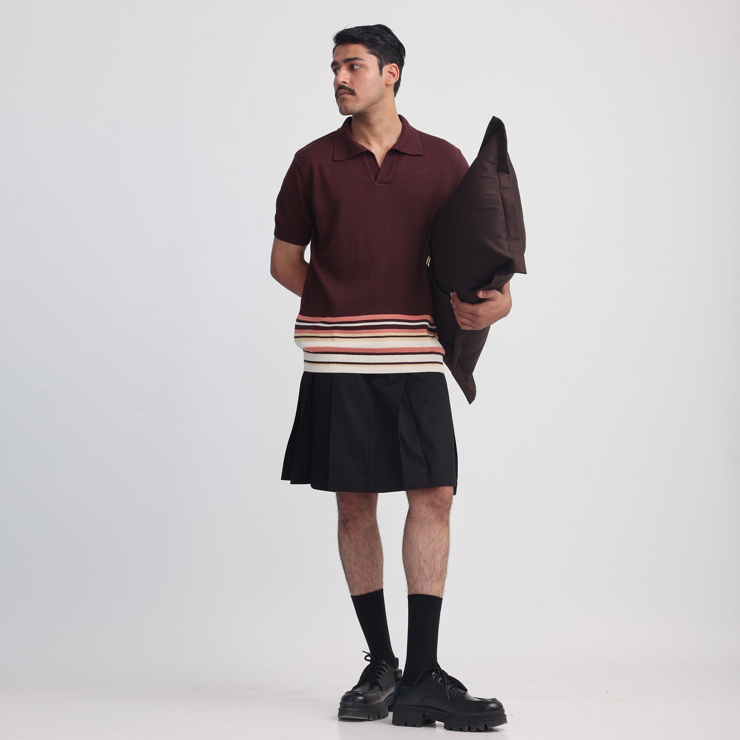 Canopy Striped Polo- Dark Magenta
