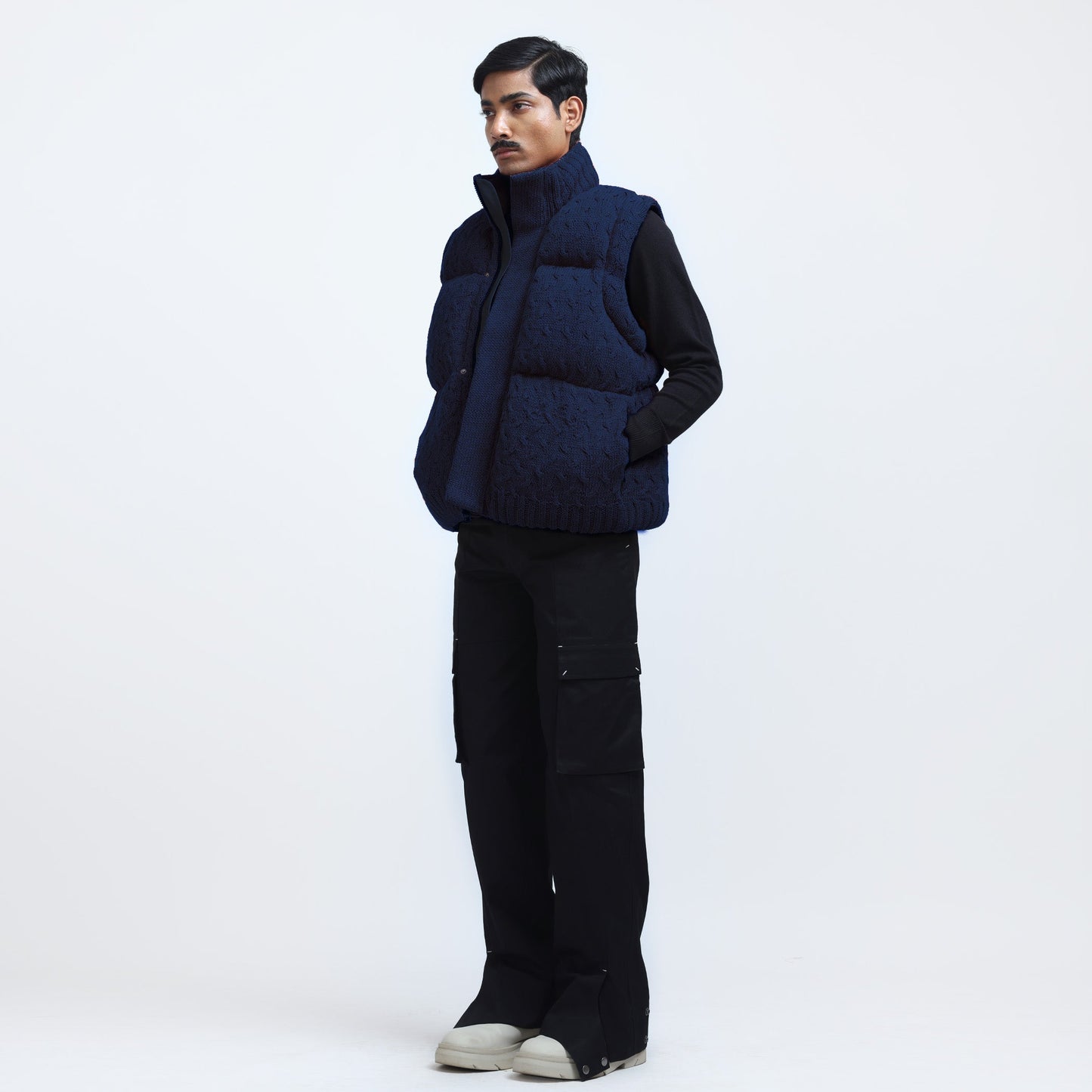 Pericardium Handknit Puffer Gilet- Navy Blue