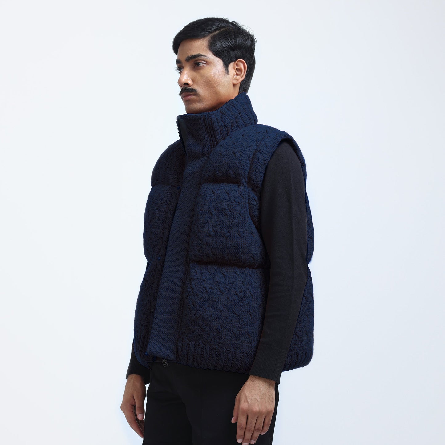 Pericardium Handknit Puffer Gilet- Navy Blue