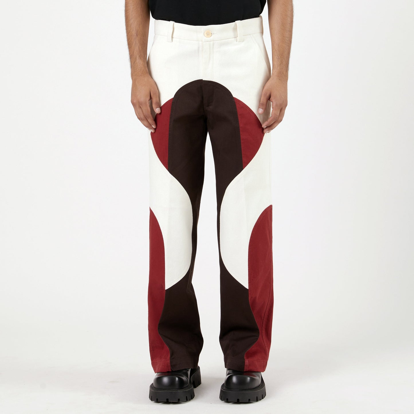 Border Panelled Trousers-Red