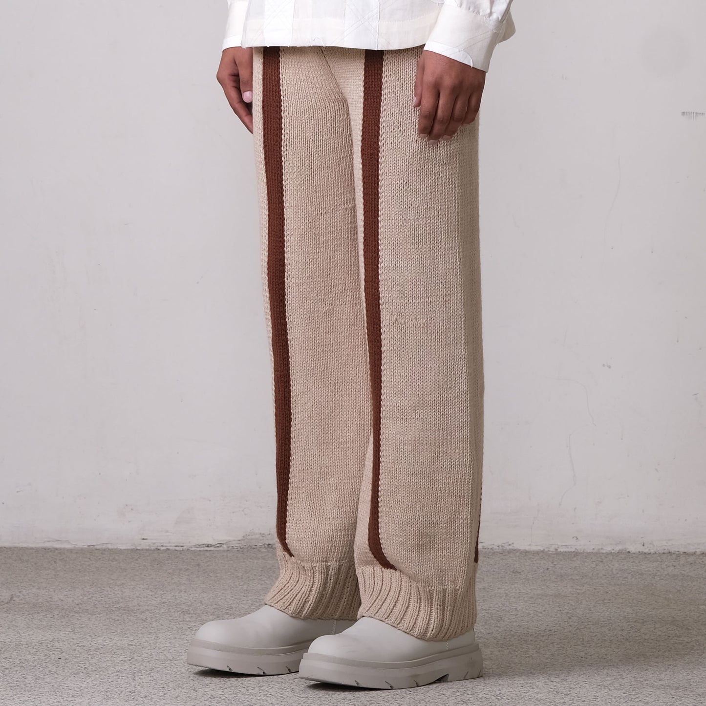 Fibula Striped Hand-knitted Trousers- Beige