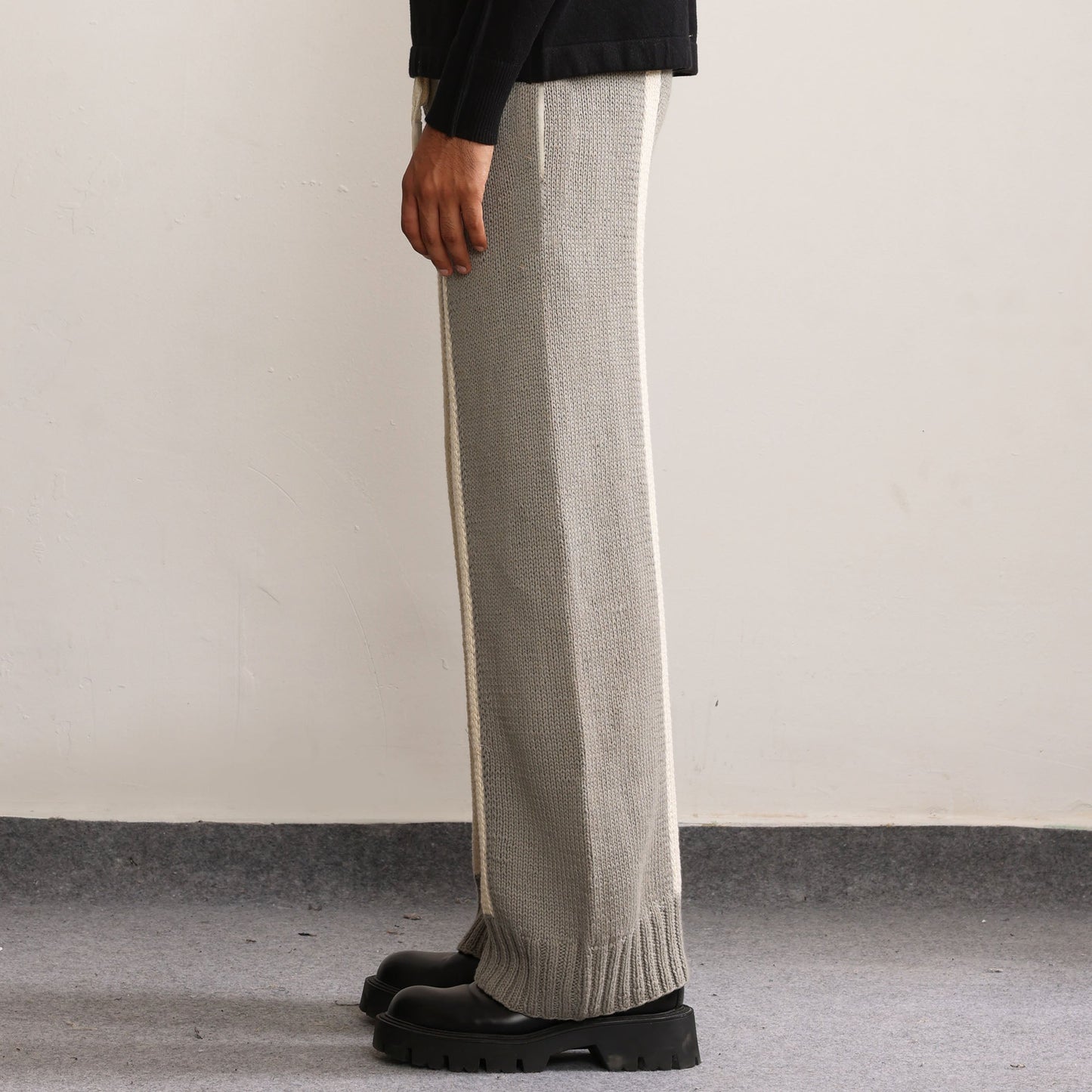 Fibula Striped Hand-knitted Trousers- Grey