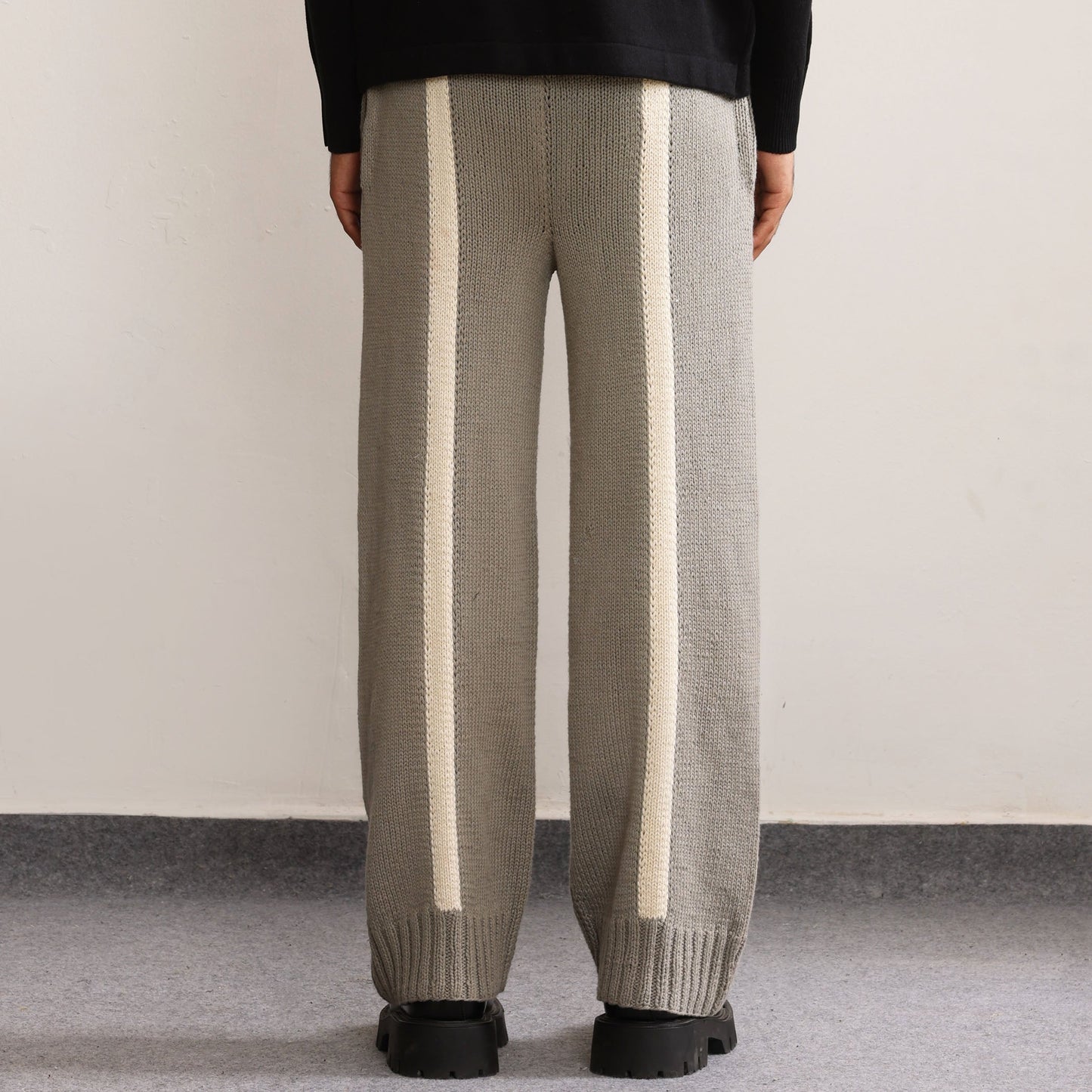 Fibula Striped Hand-knitted Trousers- Grey
