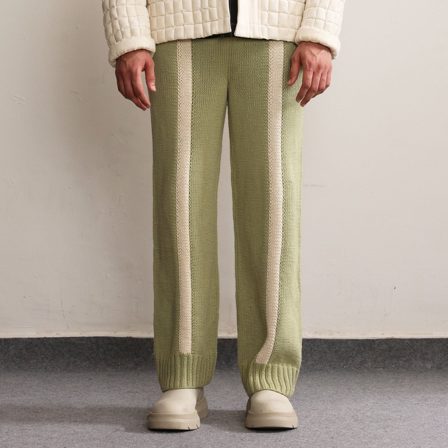 Fibula Striped Hand-knitted Trousers- Pista Green