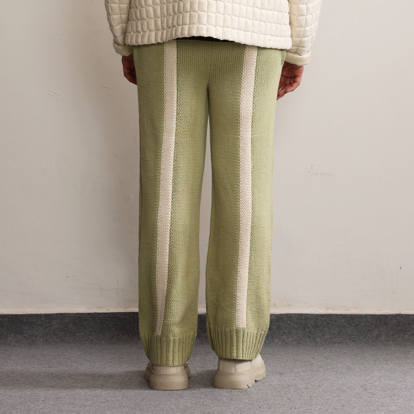 Fibula Striped Hand-knitted Trousers- Pista Green