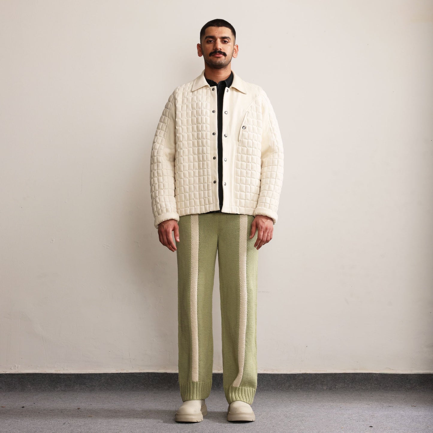 Fibula Striped Hand-knitted Trousers- Pista Green