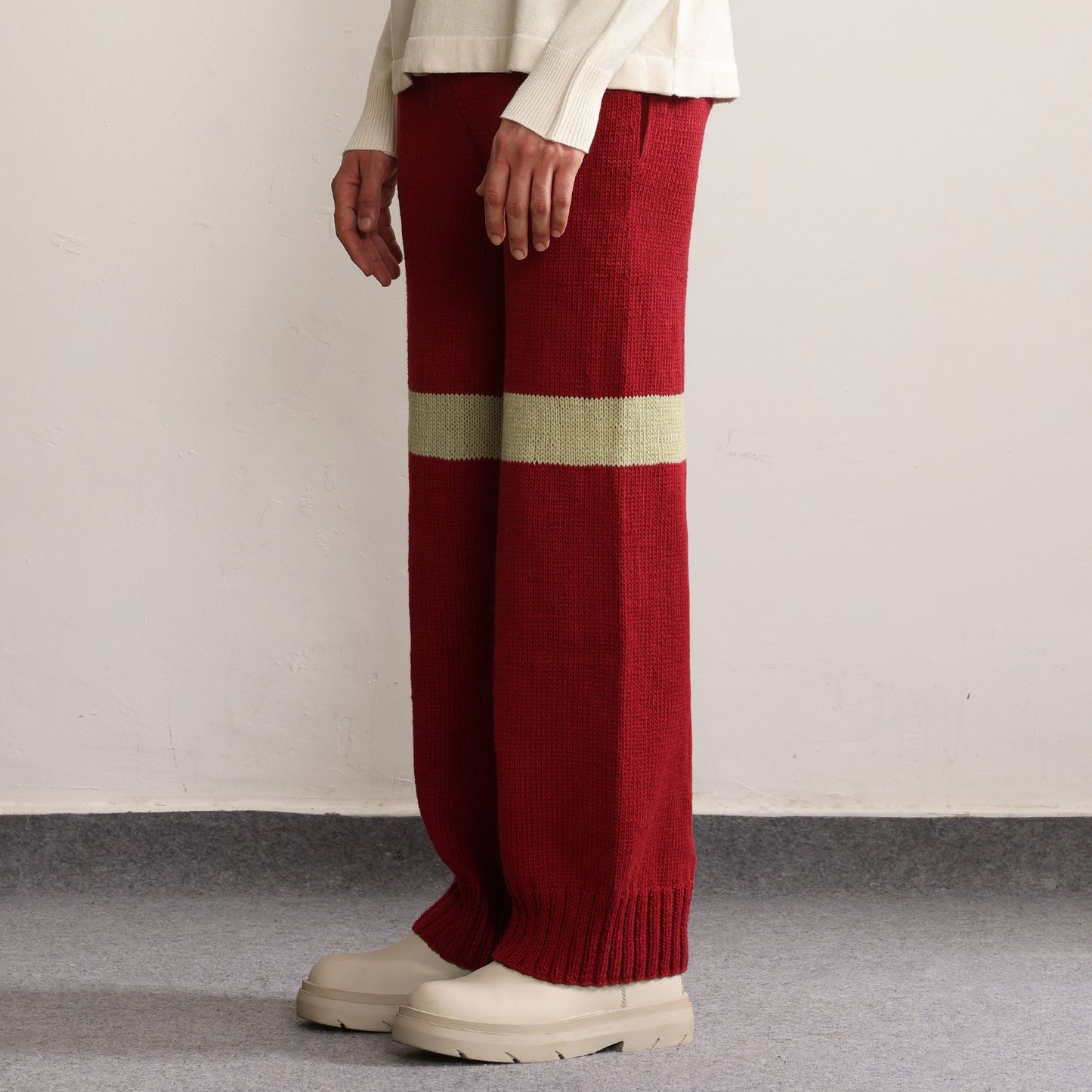 Fibula Striped Handknit Trousers-Maroon