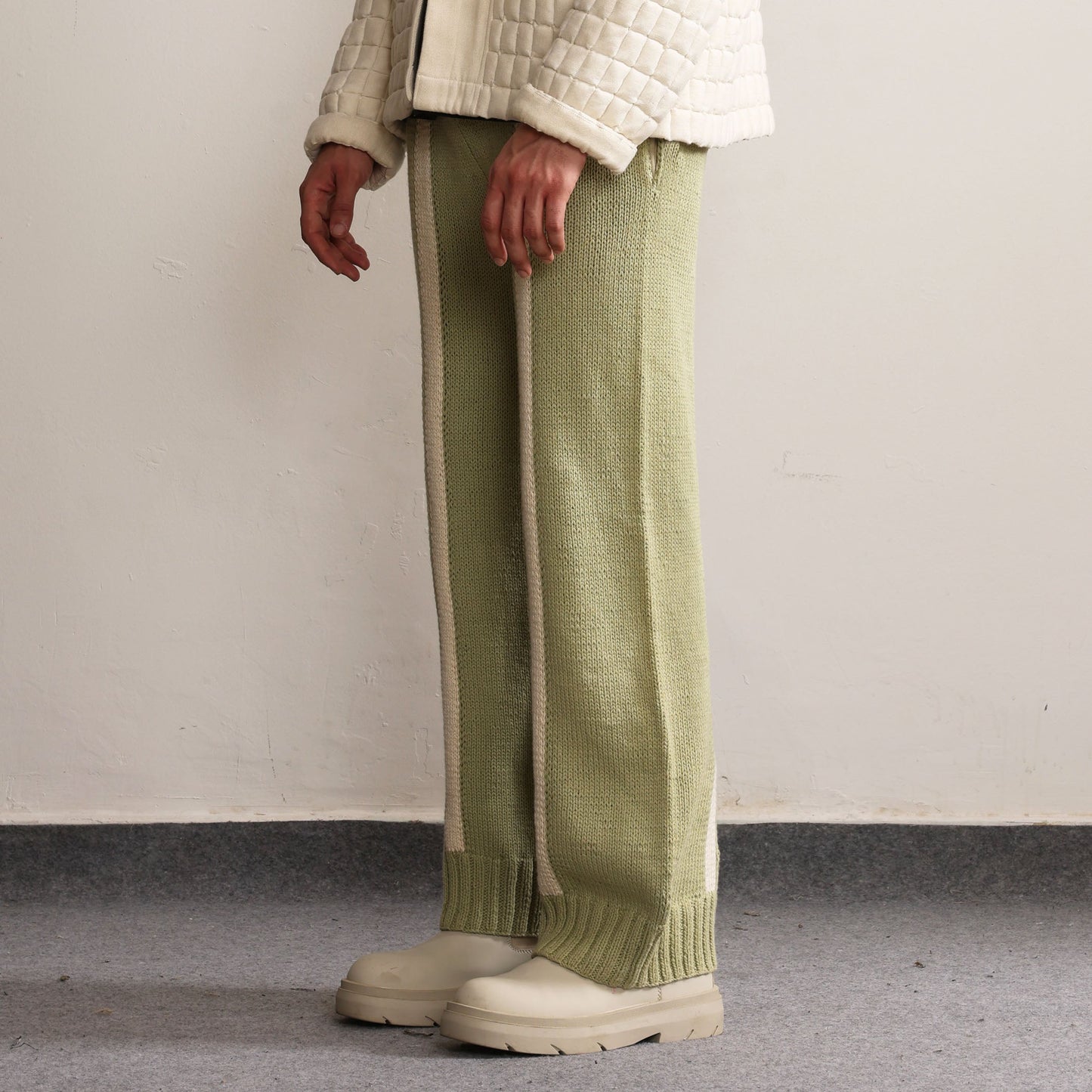 Fibula Striped Hand-knitted Trousers- Pista Green